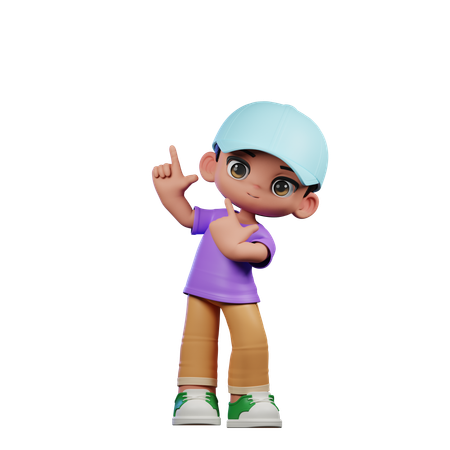 Cute Boy Pointing Up  3D Illustration