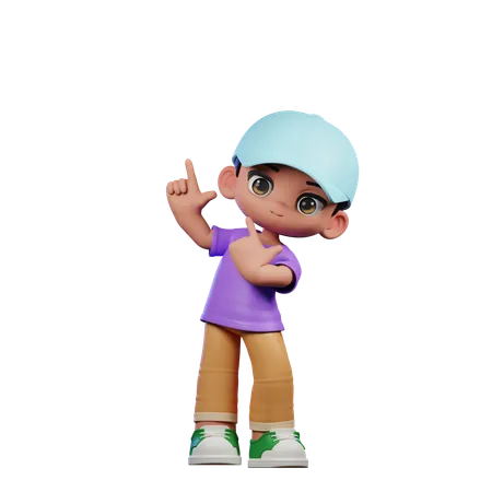 Cute Boy Pointing Up  3D Illustration