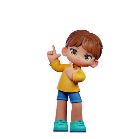 Cute Boy Pointing Up  3D Illustration