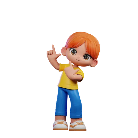 Cute Boy Pointing Up  3D Illustration