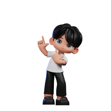 Cute Boy Pointing Up Pose  3D Illustration