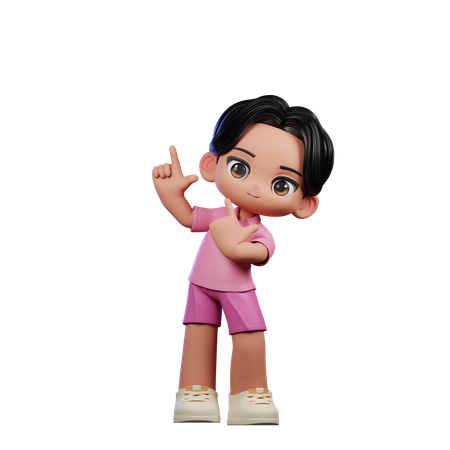 Cute Boy Pointing Up Pose  3D Illustration