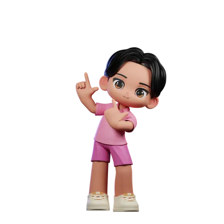 Cute Boy Pointing Up Pose  3D Illustration