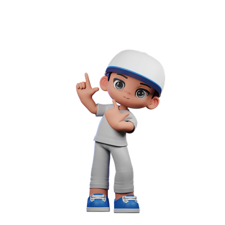 Cute Boy Pointing Up Pose  3D Illustration