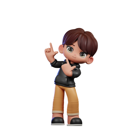 Cute Boy Pointing Up Pose  3D Illustration