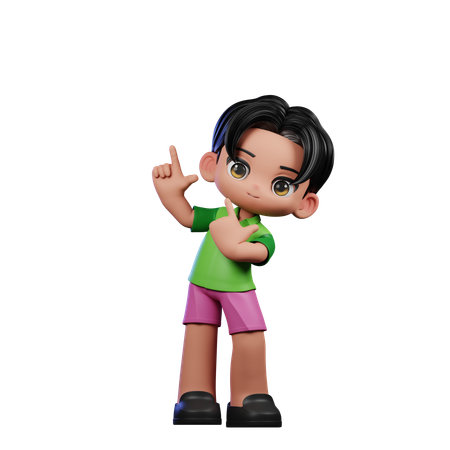 Cute Boy Pointing Up Pose  3D Illustration