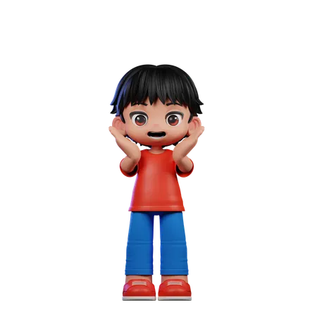 Cute Boy Reacting Happily Pose  3D Illustration
