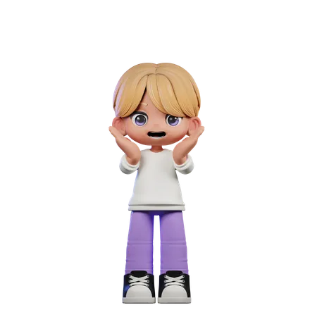 Cute Boy Reacting Happily Pose  3D Illustration