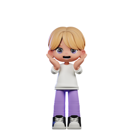 Cute Boy Reacting Happily Pose  3D Illustration