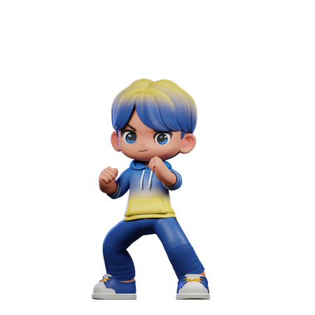 Cute Boy Ready Fight  3D Illustration