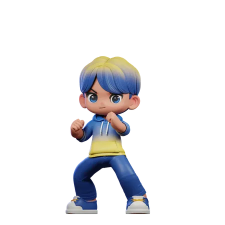 Cute Boy Ready Fight  3D Illustration