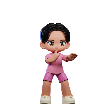 Cute Boy Shhttt Pose  3D Illustration