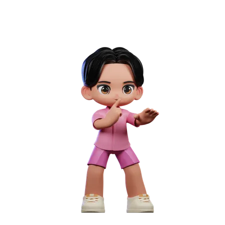 Cute Boy Shhttt Pose  3D Illustration