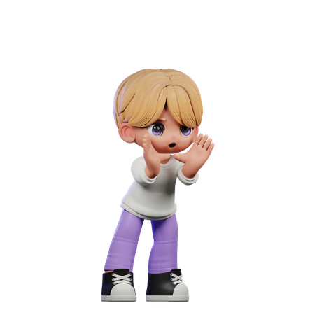 Cute Boy Shouting Pose  3D Illustration