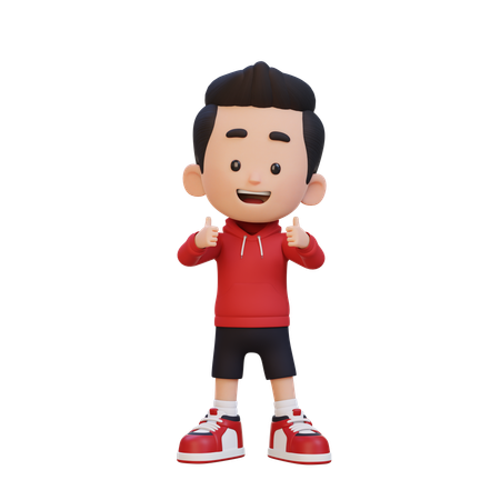 Cute Boy Showing Double Thumbs Up  3D Illustration