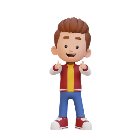 Cute Boy Showing Double Thumbs Up  3D Illustration