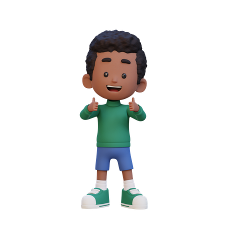 Cute Boy Showing Double Thumbs Up  3D Illustration