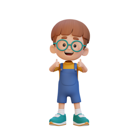 Cute Boy Showing Double Thumbs Up  3D Illustration