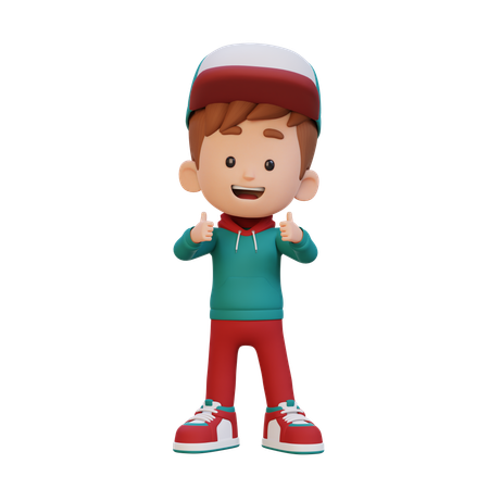 Cute Boy Showing Double Thumbs Up  3D Illustration