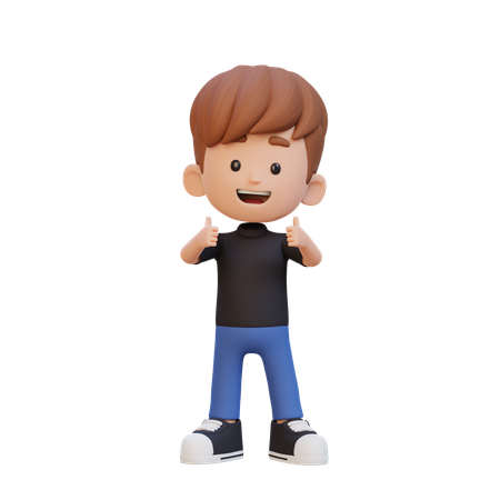 Cute Boy Showing Double Thumbs Up  3D Illustration