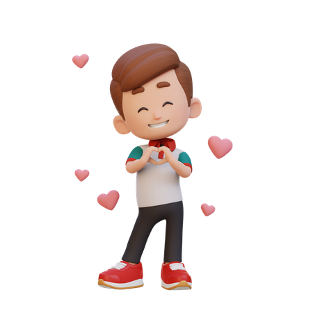 Cute Boy Showing Heat Shape Gesture While Falling In Love  3D Illustration