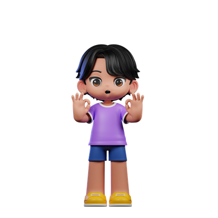 Cute Boy Showing Ok Sign  3D Icon