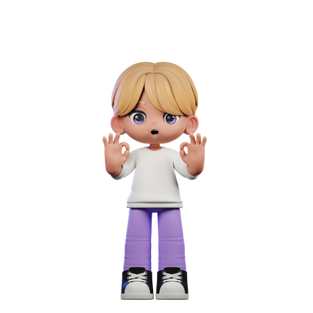 Cute Boy Showing Ok Sign  3D Icon