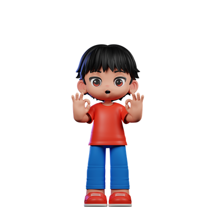 Cute Boy Showing Ok Sign  3D Icon