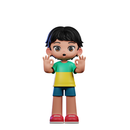 Cute Boy Showing Ok Sign  3D Icon
