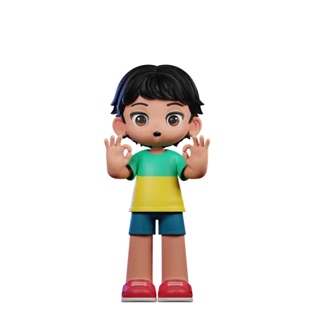 Cute Boy Showing Ok Sign  3D Illustration