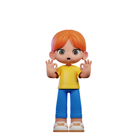 Cute Boy Showing Ok Sign  3D Illustration