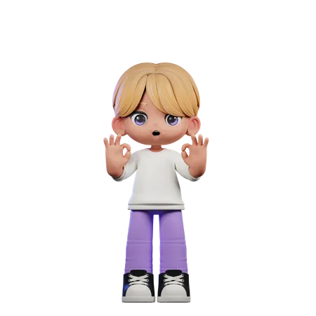 Cute Boy Showing Ok Sign  3D Illustration