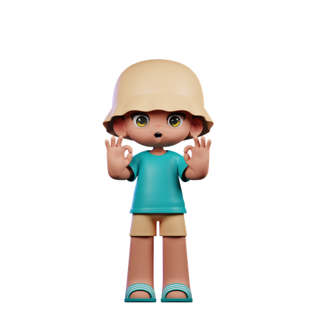 Cute Boy Showing Ok Sign  3D Illustration