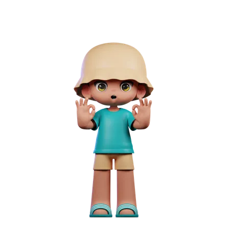 Cute Boy Showing Ok Sign  3D Illustration