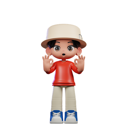 Cute Boy Showing Ok Sign  3D Illustration