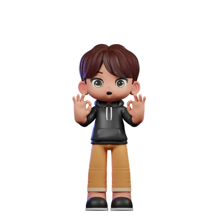 Cute Boy Showing Ok Sign  3D Illustration