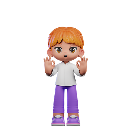 Cute Boy Showing Ok Sign  3D Illustration