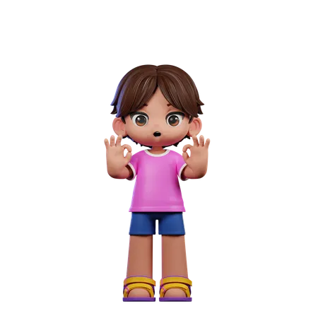 Cute Boy Showing Ok Sign  3D Illustration