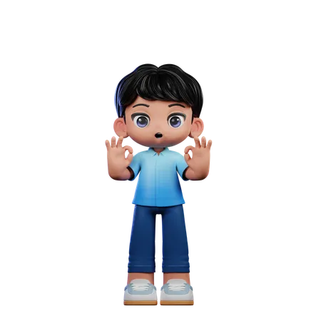 Cute Boy Showing Ok Sign  3D Illustration