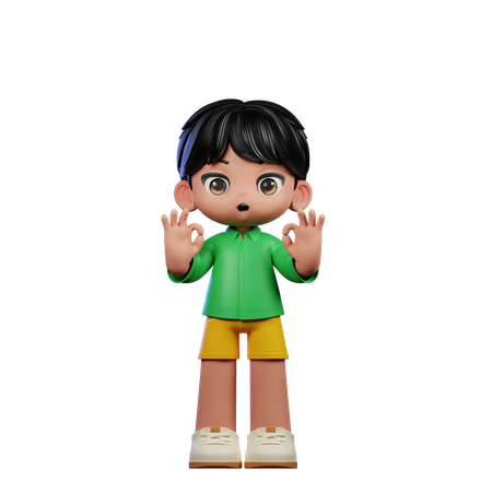 Cute Boy Showing Ok Sign  3D Illustration