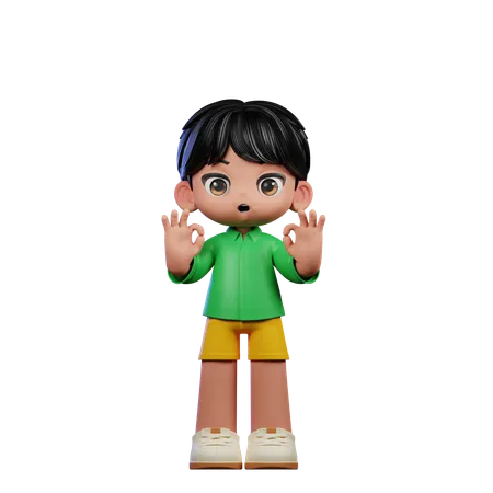 Cute Boy Showing Ok Sign  3D Illustration