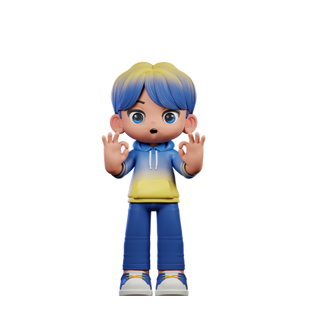 Cute Boy Showing Ok Sign  3D Illustration