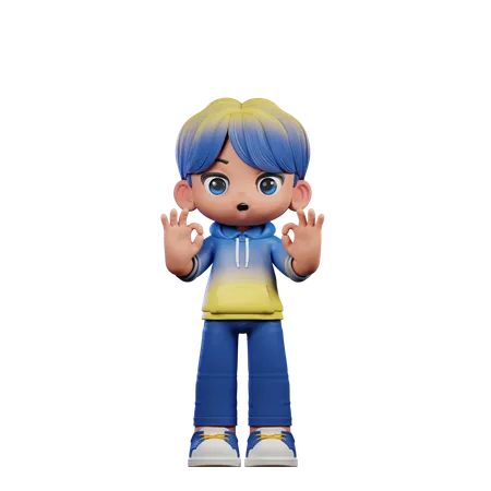 Cute Boy Showing Ok Sign  3D Illustration