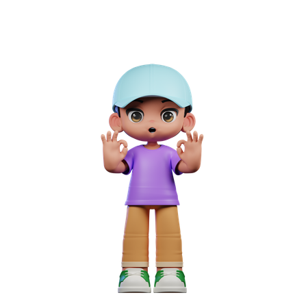 Cute Boy Showing Ok Sign  3D Illustration