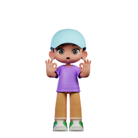 Cute Boy Showing Ok Sign  3D Illustration