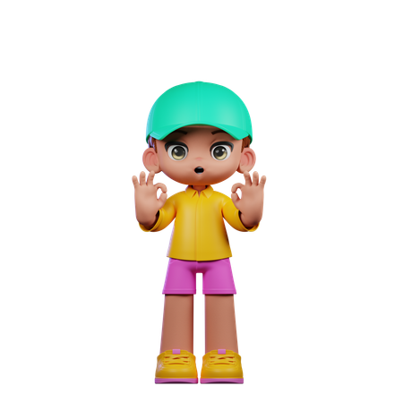 Cute Boy Showing Ok Sign  3D Illustration