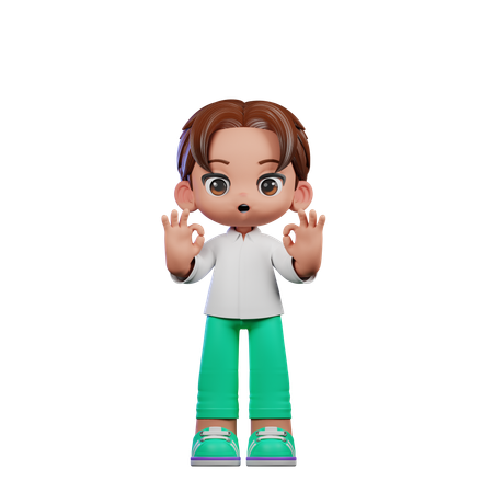 Cute Boy Showing Ok Sign  3D Illustration