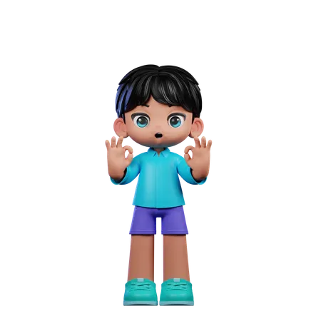 Cute Boy Showing Ok Sign  3D Illustration