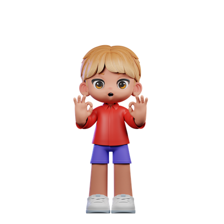 Cute Boy Showing Ok Sign  3D Illustration