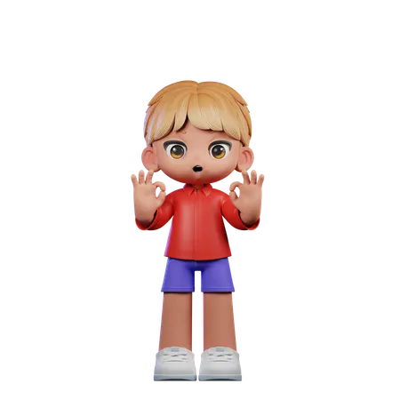 Cute Boy Showing Ok Sign  3D Illustration